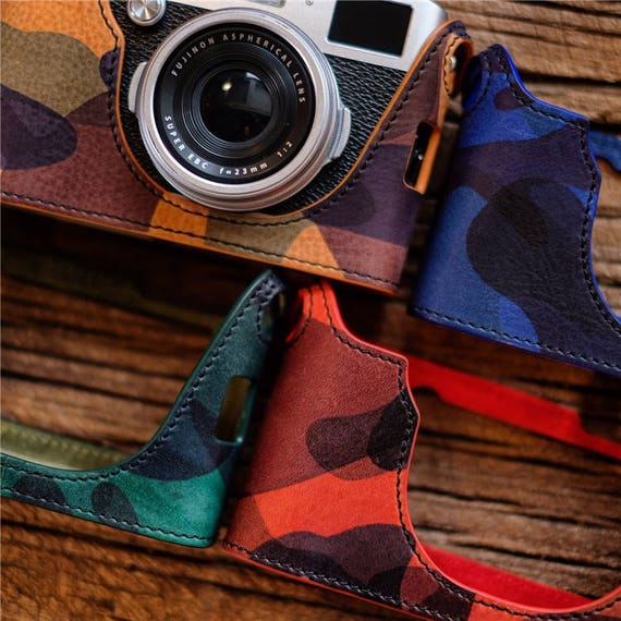 STOCK CLEARANCE Fujifilm fuji X100F Handmade Half Case Camouflage Italian Cowhide leather insert Camera bag Protector