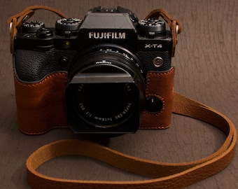 Fujifilm Fuji XT4 XT-4 Handmade Half Case Cowhide Leather Insert Camera Bag  Protector Handgrip Holster Pouch Sleeve SD & Battery Access Door 