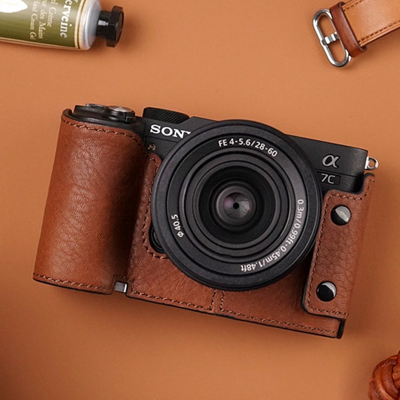 MS Edition Handmade Genuine Leather hand crafted hand stitch Sony A7C Camera Half cases insert bag tripod mount SD & battery access door