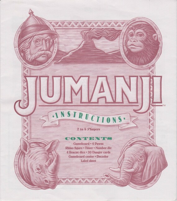 Jumanji Board Game Instructions Classic Board Game Etsy