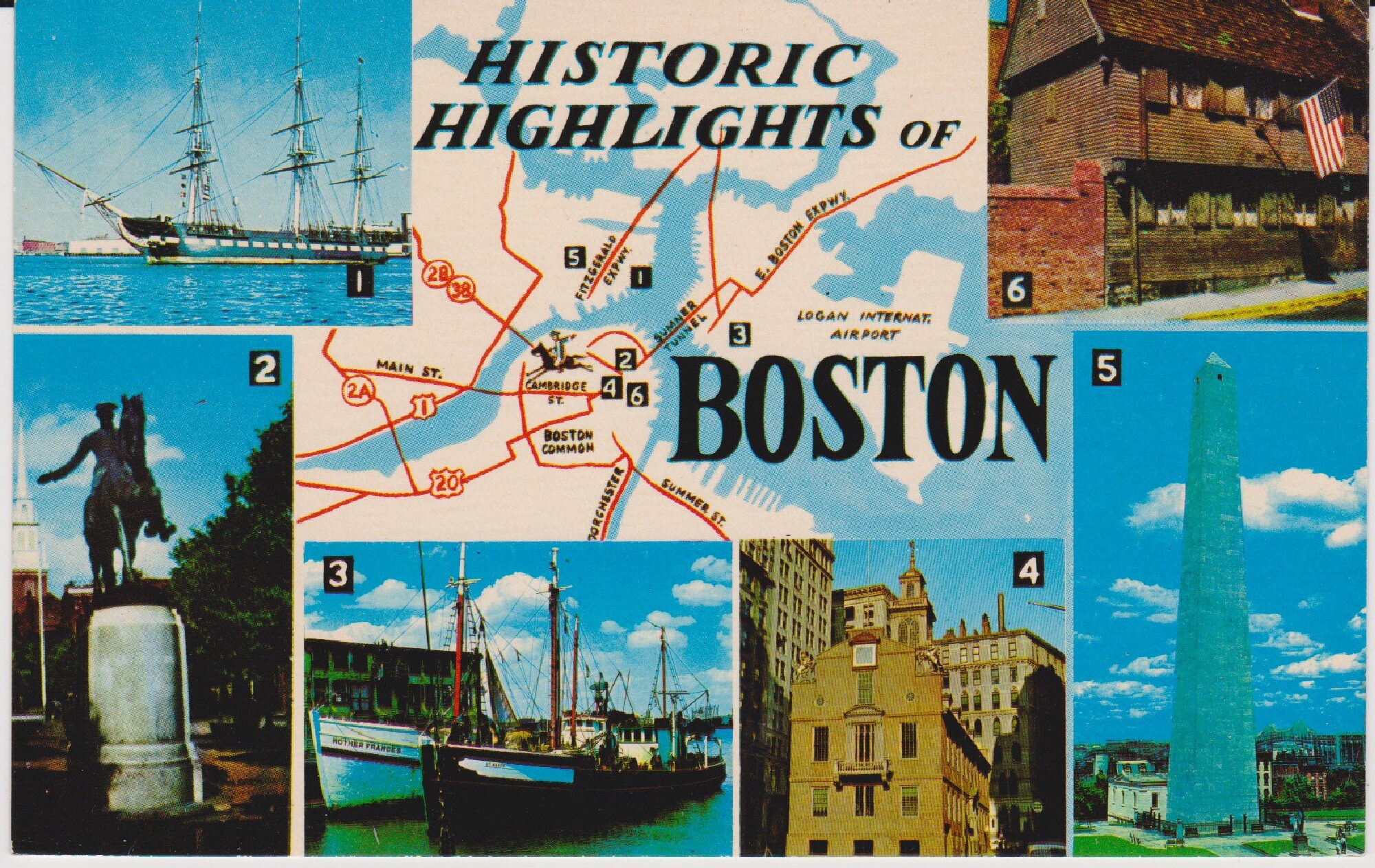 Very Cool Historic Highlights of Boston Postcard Boston Etsy