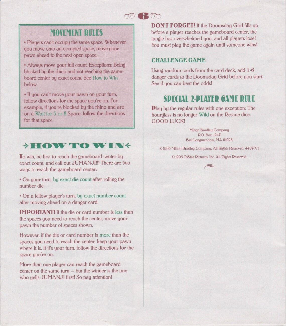 Jumanji Board Game Instructions Classic Board Game Etsy