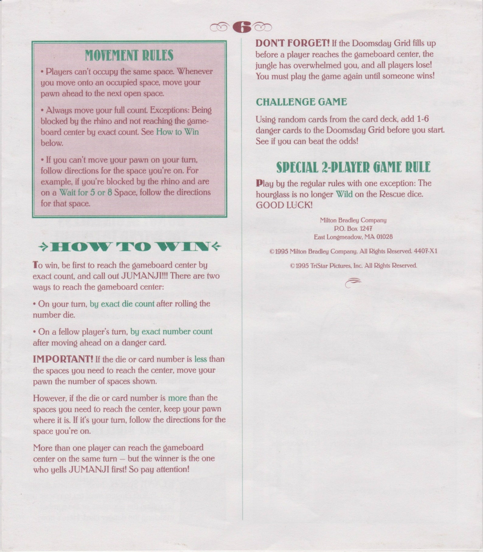 Jumanji Board Game Instructions Classic Board Game Etsy