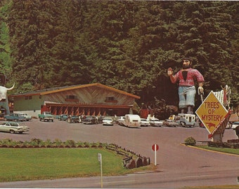 Vintage Trees Of Mystery Postcard, Shrine of The Redwood Highway, Paul Bunyan Postcard, Roadside Attractions, Postcrossing, Babe The Blue Ox