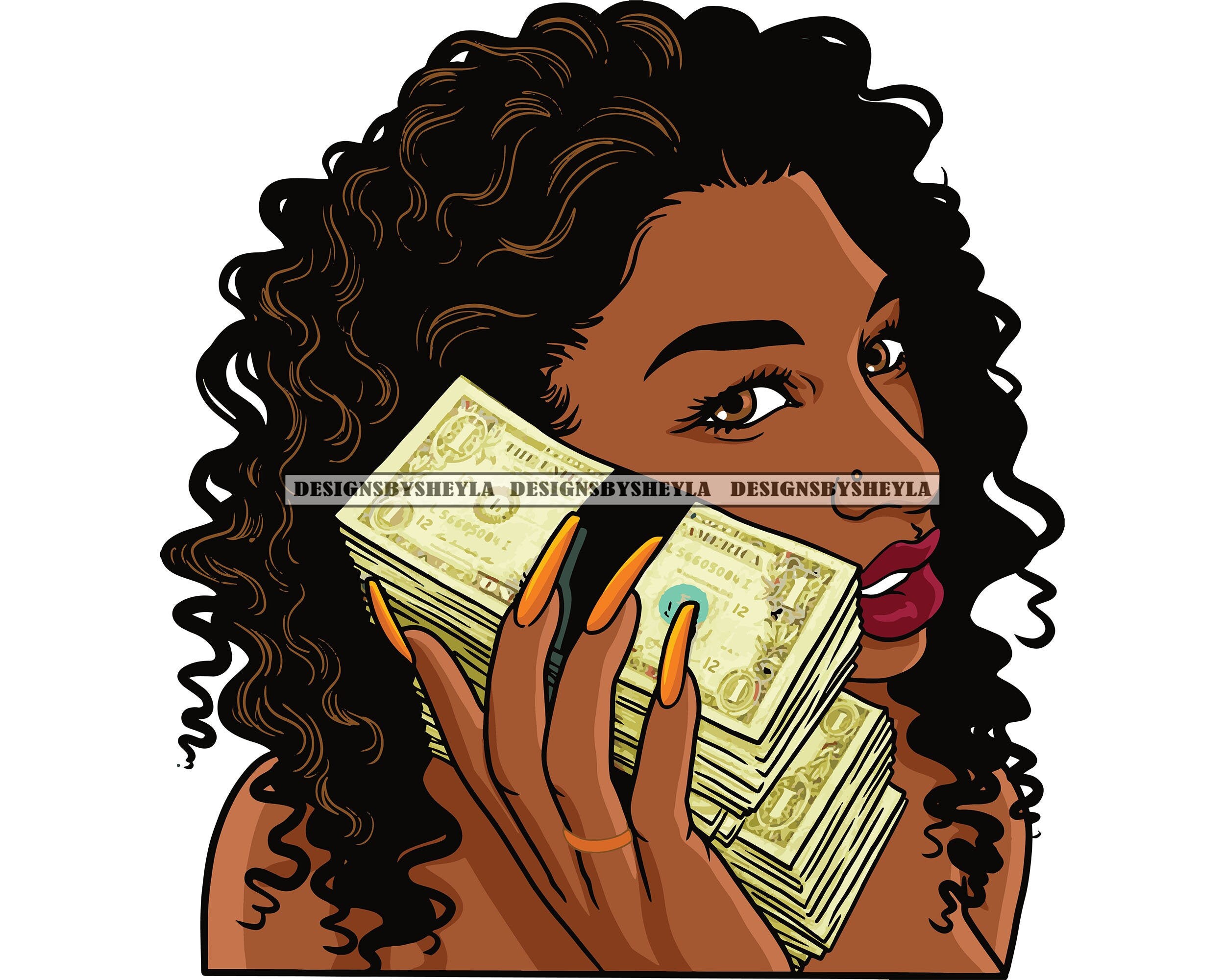 Afro Woman Portrait Holding Money Stacks Hustler Etsy UK