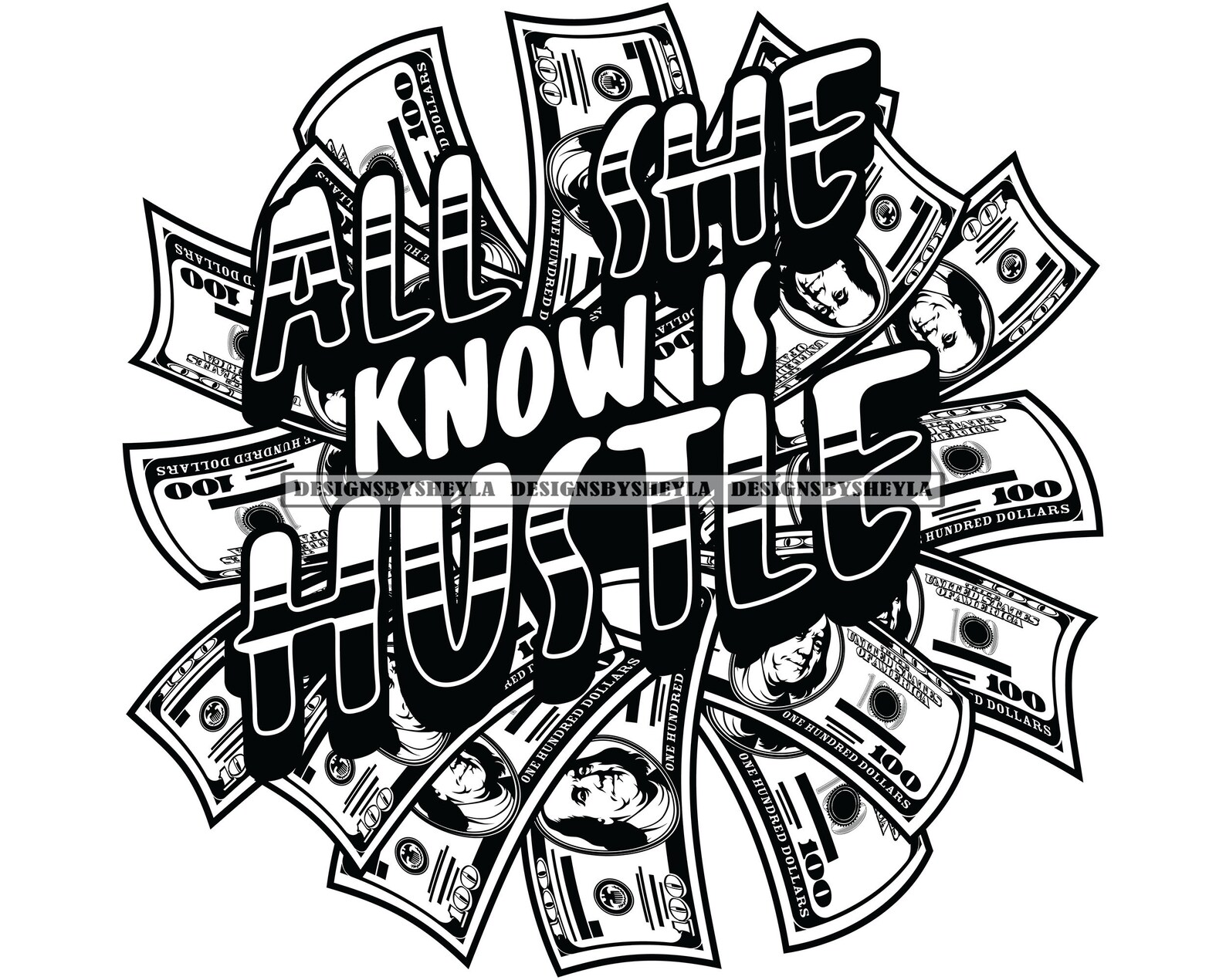 Quote All She Know is Hustle Money Grind Black and White Art Etsy