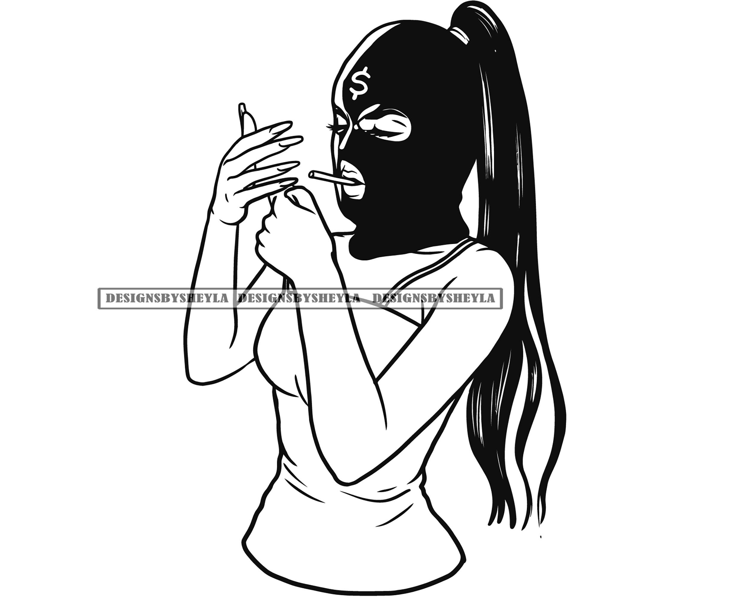 Beautiful Afro Woman Wearing Ski Mask Lighting Joint Doobie Etsy UK