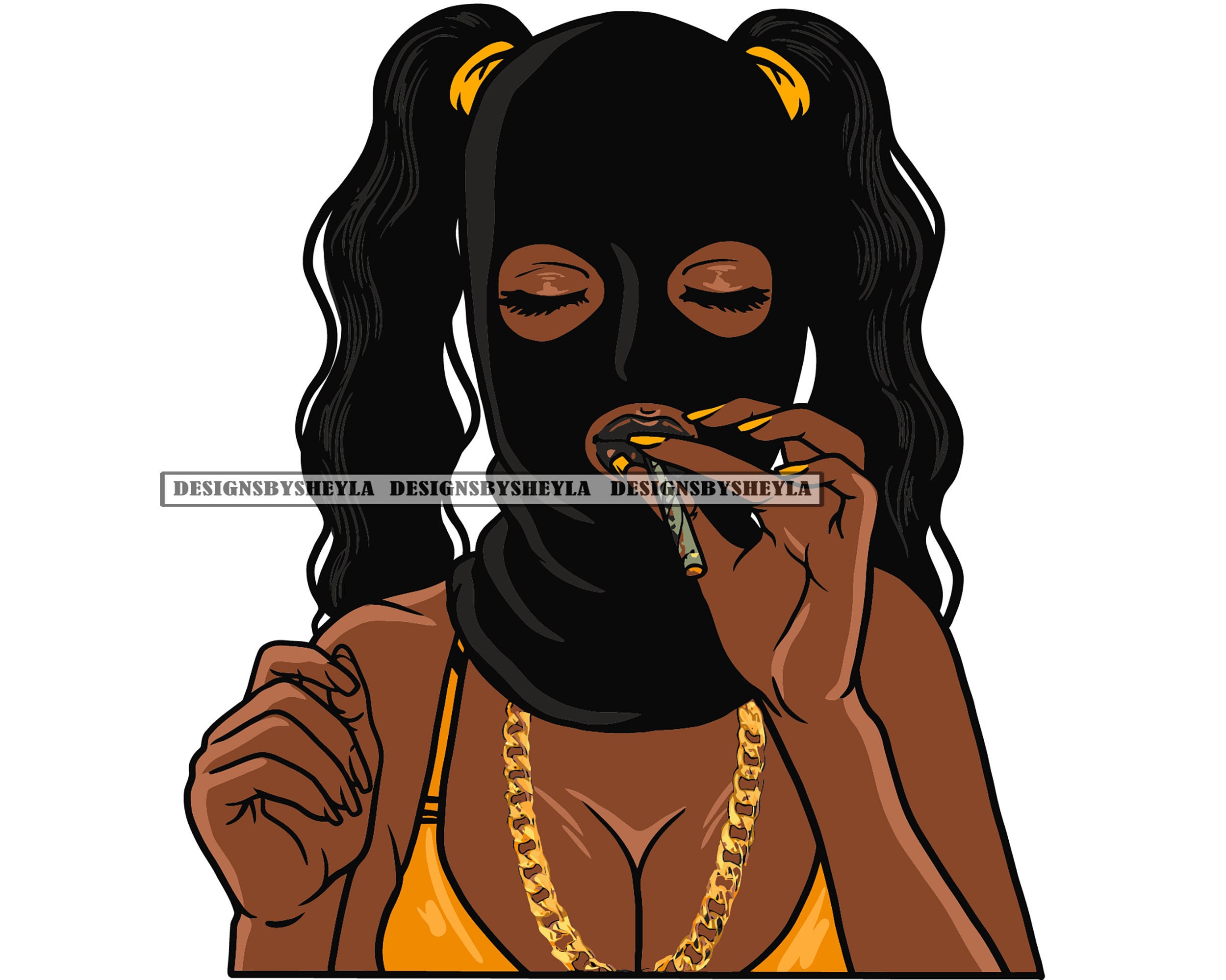 Beautiful Afro Woman Wearing Ski Mask Smoking Joint Pigtails Etsy