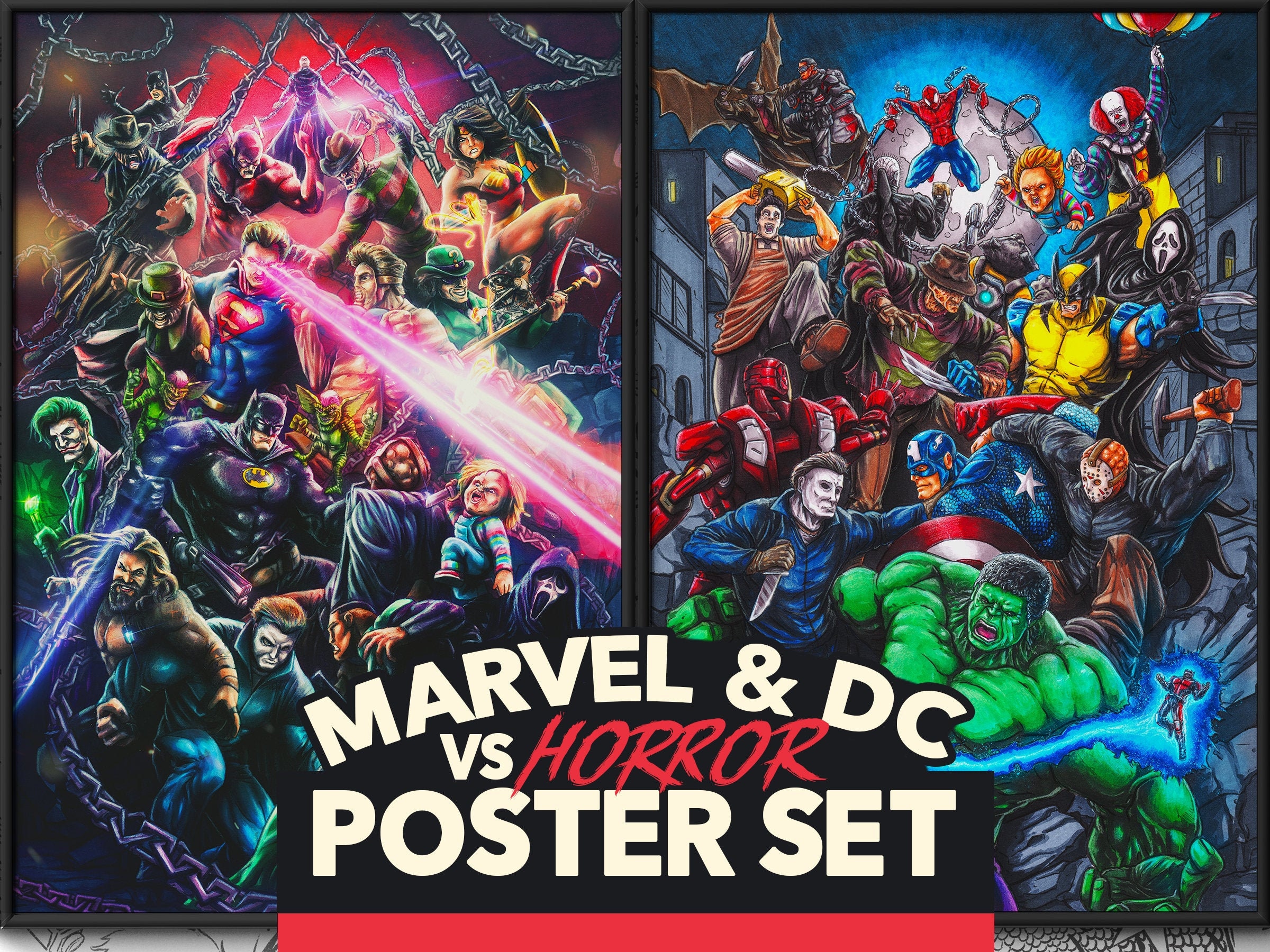 Horror VS Marvel DC POSTERS Spiderman Michael Myers Joker - Etsy