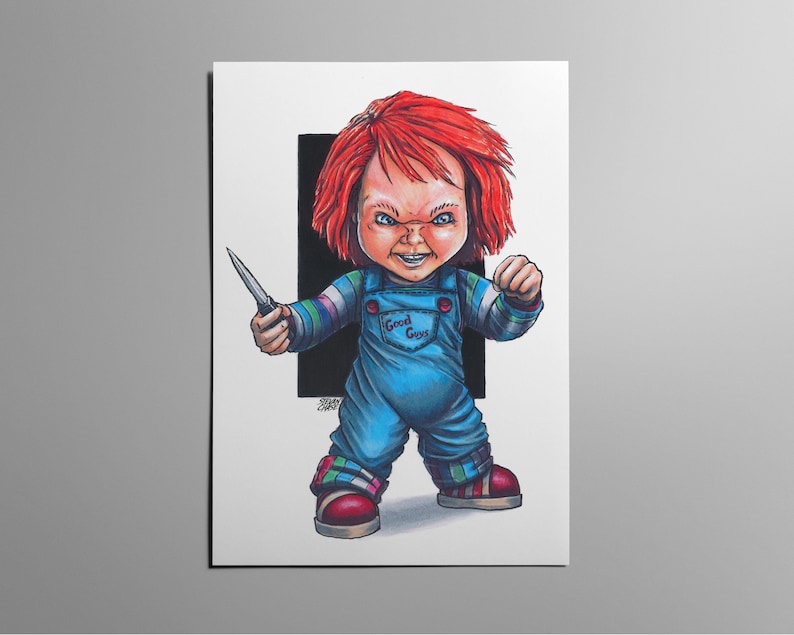 Chucky Horror Art Print Scary Movie Classic Vintage Thriller Villain Hand drawn Markers Horror Print 1988 Child/'s Play