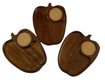 Vintage Gail Craft Quality Woodenware Matoawood Snack Set Of 3 Apple Shape Tray