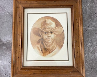 Vel Miller Vintage Western Cowboy Portrait Sepia Art Print Wood Frame Wall Decor