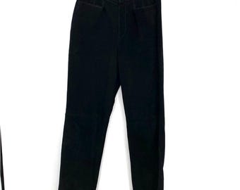 Vintage 90s Sonoma Jean Company Suede Leather Pants Womens Sz 10 Black Straight