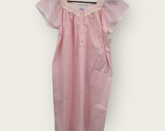 Vintage Damea Nightgown Sleep Dress Womens Small Pink Lace Knee Length Babydoll