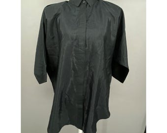 Vintage Thai Silk Handmade Button Up Shirt Womens OS Black Dolman Sleeve