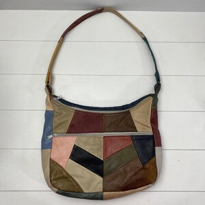 Vintage Patchwork Leather Hobo Bag Large Multi Color Boho Shoulder Bag Purse