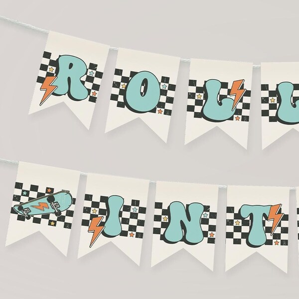 Skateboard banner, Skateboarding theme, Skateboard birthday, skateboard decor, Rolling into, Skatepark Birthday, skateboarder party, ROLL3