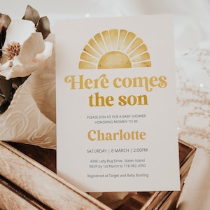 Here comes the son baby shower invite, sonshine baby shower, Here Comes the Son Invitation, sunshine baby shower, sun baby shower, SUN2