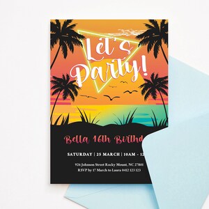 EDITABLE summer invitation, summer party invite, sunset invitation, beach invitation, summer beach party printable birthday invitation SUNS1