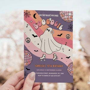 Halloween-Geburtstagseinladung, Skating-Einladung, Disco-Halloween-Einladung, Eisbahngeburtstag, Groovy Ghost Party, 10.Geburtstagseinladung, HLW1