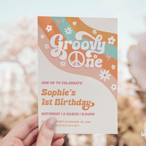 Groovy one birthday invitation, One Groovy Baby invite, 1st Birthday Invite, groovy 1st birthday, Daisy Groovy ONE Hippie Invitation GROOV4