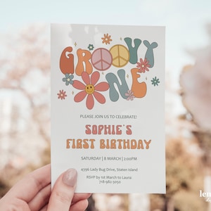 Groovy one birthday invitation, One Groovy Baby invite, 1st Birthday Invite, groovy 1st birthday, Daisy Groovy ONE Hippie Invitation GROOV2