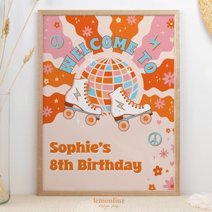Editable Groovy welcome sign, Disco roller skate birthday party, Let&#39;s roll sign, roller disco, roller skate party, skating welcome, ROLL1