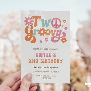 Zwei Groovy Einladung, Zwei Groovy Einladung, Zweiter Geburtstag einladen, groovy 2.Geburtstag, zwei groovy Geburtstag, Daisy TWO Groovy Einladung GROOV3
