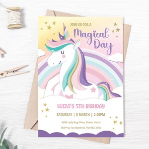Editable Unicorn Invitation, Unicorn Birthday Invitation, Magical Unicorn, Rainbow Unicorn, Unicorn Invite, Unicorn Party Invitation, UNI7