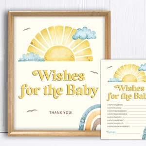 Deseos de bebé sol, deseos para bebé, tarjeta y letrero de deseos para bebé, baby shower de sol, aquí viene el hijo, baby shower de sol, SUN1