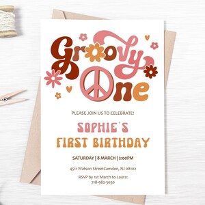 Groovy one birthday invitation, One Groovy Baby invite, 1st Birthday Invite, groovy 1st birthday, Daisy Groovy ONE Hippie Invitation GROOV5
