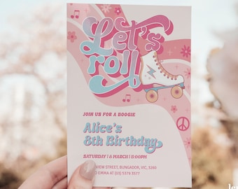 Let's Roll! Girls' Skate Party Invitation, Editable retro skate invite, Skating invite, Let's Roll Invitation, skate rink birthday, ROLL5