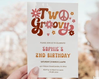 Two Groovy invitation, Two Groovy invite, 2nd Birthday Invite, groovy 2nd birthday, two groovy birthday, Daisy TWO Groovy Invitation GROOV5