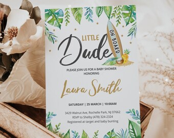 EDITABLE Surf baby shower invitation, baby on board invite, surfing invitation, surf themed shower, surf invitation, ocean baby shower SURF3