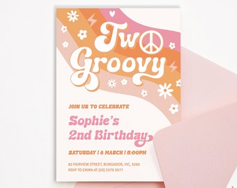 Two Groovy invitation, Two Groovy invite, 2nd Birthday Invite, groovy 2nd birthday, two groovy birthday, Daisy TWO Groovy Invitation GROOV4