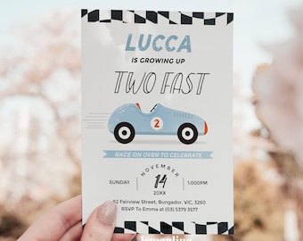 Editable TWO FAST Birthday Invitation, Race car invitation, Race car 2nd birthday invite, Racing car vintage, race car birthday, CAR2