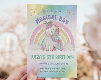 Editable Unicorn Invitation, Unicorn Birthday Invitation, Magical Unicorn, Rainbow Unicorn, Unicorn Invite, Unicorn Party Invitation, UNI4