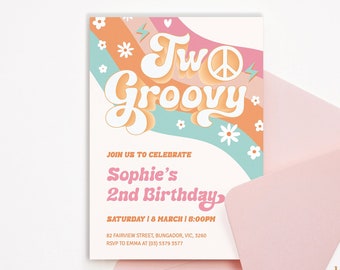 Two Groovy invitation, Two Groovy invite, 2nd Birthday Invite, groovy 2nd birthday, two groovy birthday, Daisy TWO Groovy Invitation GROOV4