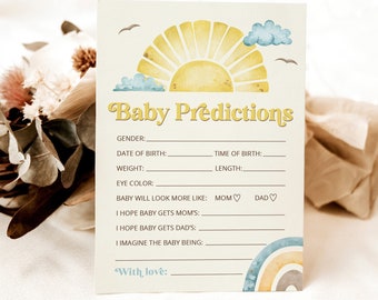 Baby Predictions cards, Sun predictions card, Sunshine Baby Shower, baby shower prediction card, Here Comes The Son Baby Shower, SUN1