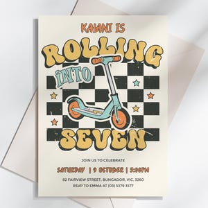 Kick Scooter birthday invitation, Scooter Invitation, Scooter birthday invitation, kick scooter party invite, Scooter party Invite, ROLL14