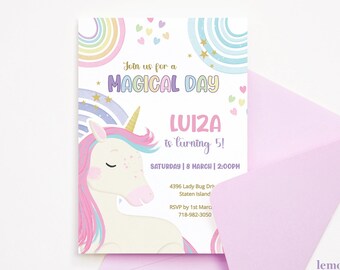 Editable Unicorn Invitation, Unicorn Birthday Invitation, Magical Unicorn, Rainbow Unicorn, Unicorn Invite, Unicorn Party Invitation, UNI5