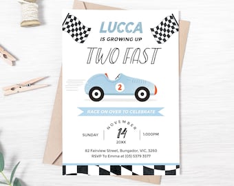Editable TWO FAST Birthday Invitation, Race car invitation, Race car 2nd birthday invite, Racing car vintage, race car birthday, CAR2