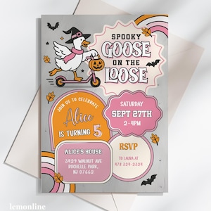 Spooky Goose Halloween invite, Spooky Goose invitation, Spooky Goose on the Loose Birthday Party Invitation, Halloween Birthday Invite, HW6