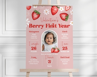 Berry First Milestone board 1 year, Berry milestone sign, Milestone Board Sign, 1st Birthday Milestone Sign, Strawberry birthday Sign, BRY5
