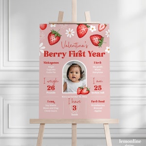 Berry First Milestone board 1 año, signo de hito de Berry, signo de tablero de hitos, signo de hito del 1er cumpleaños, signo de cumpleaños de fresa, BRY5