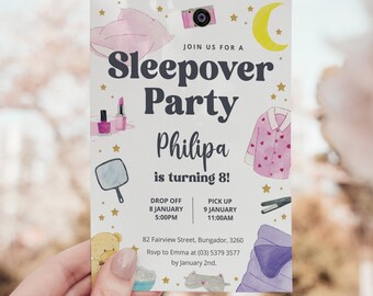 Sleepover Birthday Invite, Slumber Party Birthday Invitation, Sleepover Party invitation, Slumber party invitation, PJ Party Invite, SLP1