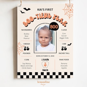 Spooky One Meilensteintafel Baby 1 Jahr, Meilensteintafel Junge, Meilensteintafel 1 Jahr, Halloweenschild HLW3
