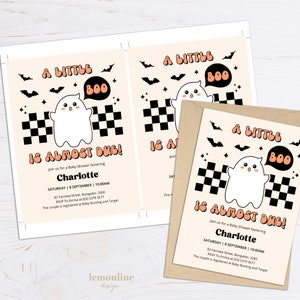 Peut inclure: Une invitation de f&ecirc;te pr&eacute;natale de couleur p&ecirc;che avec un fant&ocirc;me de dessin anim&eacute; et le texte "A Little Boo Is Almost Due!"  Rejoignez-nous pour une f&ecirc;te pr&eacute;natale en l'honneur de Charlotte. Samedi 8 septembre &agrave; 10h00. 82 Fairview Street, Bungador, 3260. RSVP &agrave; Emma au (03) 5379 3577. Le couple est enregistr&eacute; chez Baby Bunting et Target.