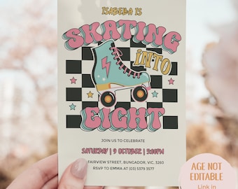 Skating into Eight invitation, Let's Roll Invite, 8th invite for girl, 8th Invite Girl, 8th Invite, skate rink birthday, Roller skate, ROLL7