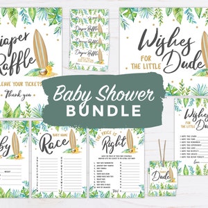 Surf baby shower games bundle, baby on board baby shower, baby shower games, surf tropical themed baby shower, summer baby shower idea SURF3